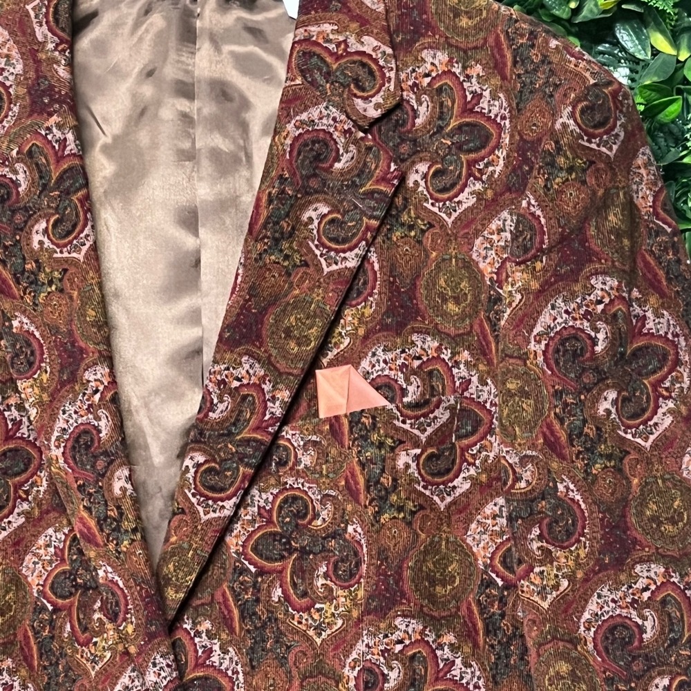 Alan Flusser Blazer Mens Large Brown Burgundy Paisley Corduroy Sport Coat - Picture 6 of 9